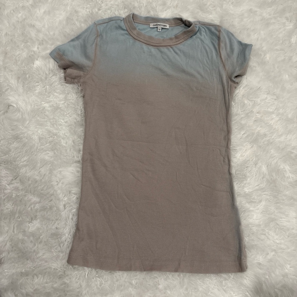 Cotton Citizen Ribbed Tee in Soft Gray and Beige